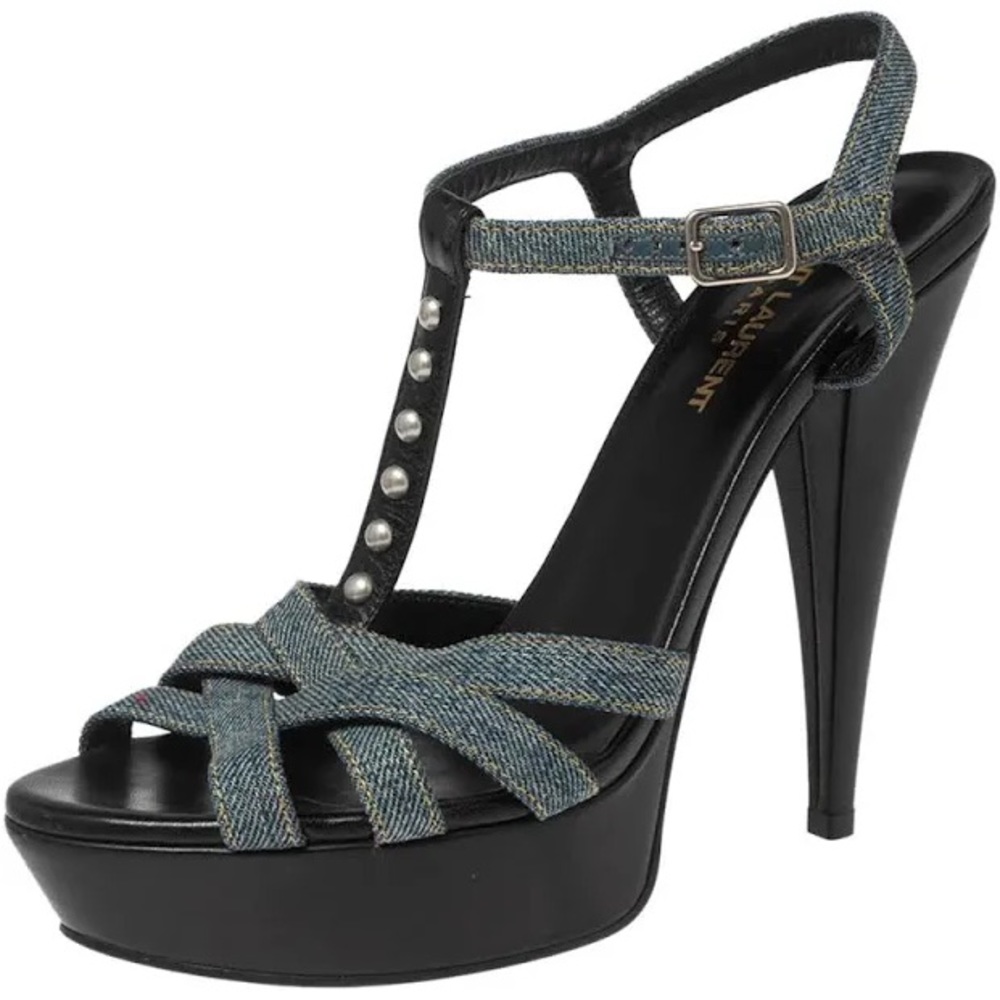 Yves Saint Laurent YSL Tribute 105 Sandal Blue Denim Pearl Size 36 EU / 6 US New - Picture 9 of 9